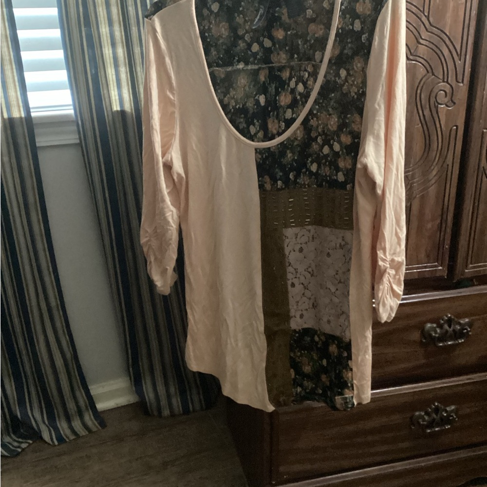 Forever 21 Pink and Olive Patchwork Blouse